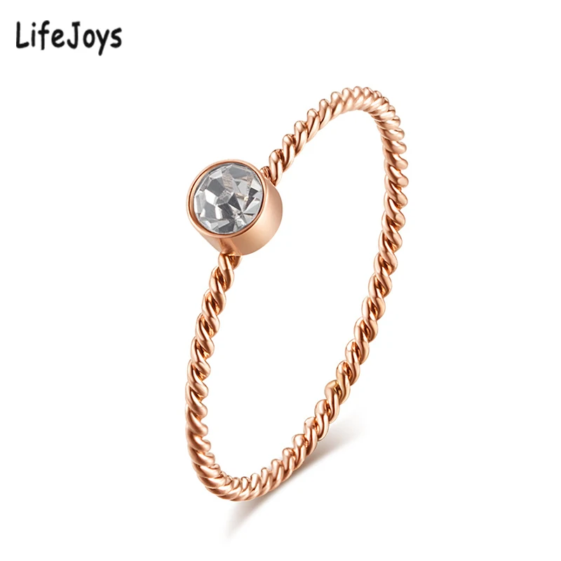 1mm Stainless Steel Twisted Ring Zircon Braided Wire Thin Ring Rose Gold Women Minimalist Jewelry Wedding Gift Size 5 To 9