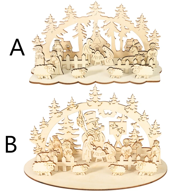 Набор из 2 рождественских деревянных деталей DIY трехмерные круглые домашние