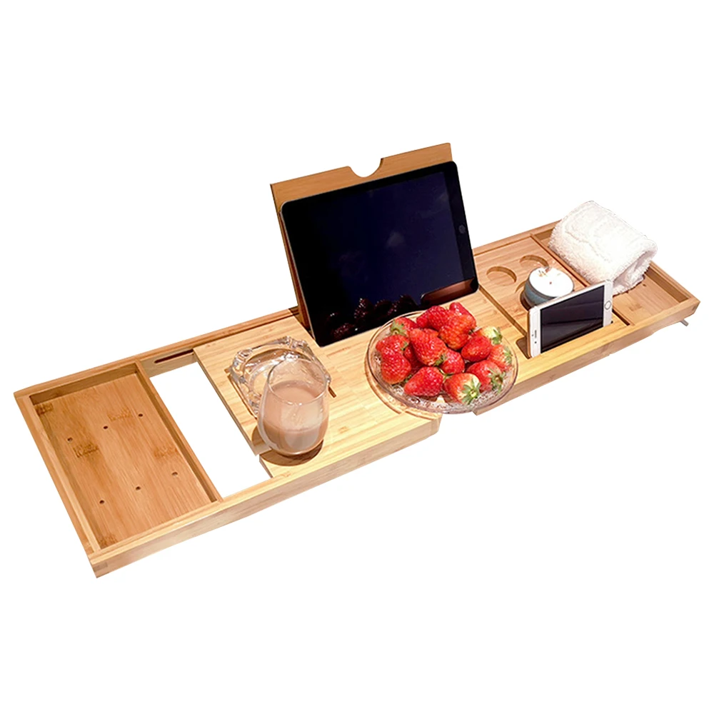 

Extendable Bamboo Bathtub Tray Spa Bathtub Caddy Organizer Rack Book Wine Tablet Holder Nonslip Bottom Bath Tub Tray Shelf
