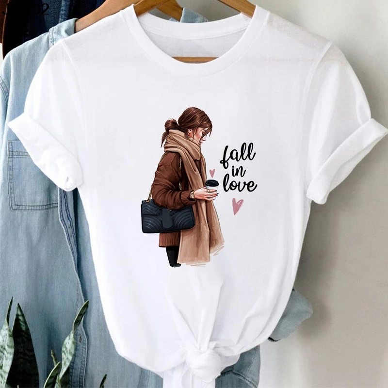 

New Harajuku Women's Coffee Sweet Girl Printed Female T Shirt fashion Short Sleeve Summer Ladies T-shirt Tops Tee trend Tshirt