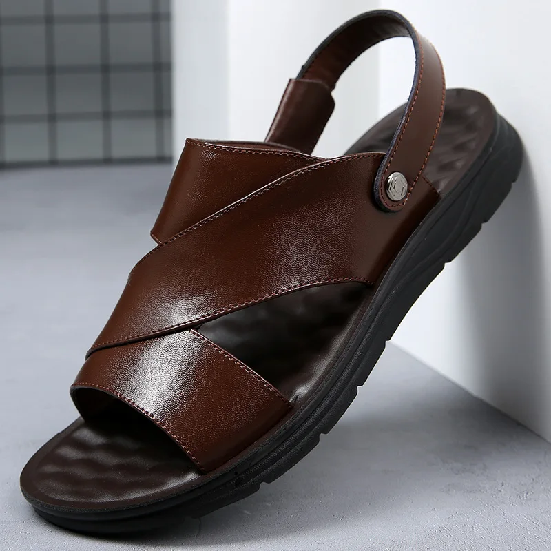 

Men's Summer New Leather Sandals Men's Casual Beach Shoes Non-slip Slippers Two Sandals Men Sandals Leather Men Sandal Shoes