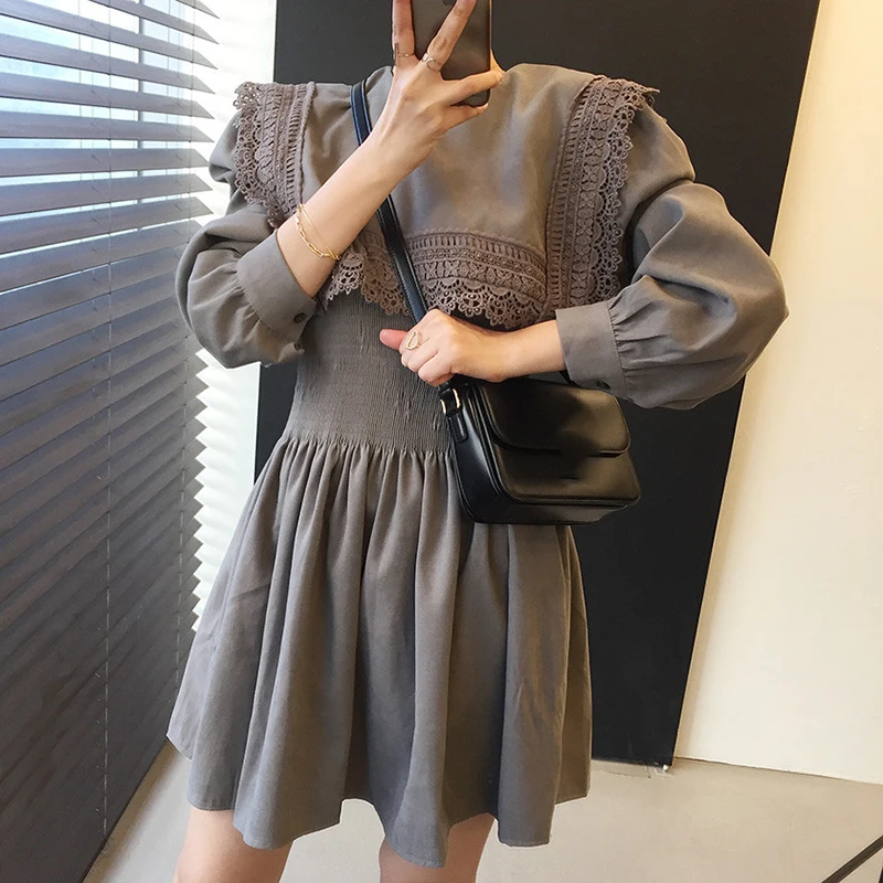 [EWQ] Новинка весны 2020 винтажное женское черное платье с длинным рукавом и