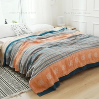 summer thin quilt 5 layer gauze bedspread geometric plain cotton blanket bed ethnic towel futon bedspread