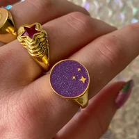 new ins creative purple starry ring vintage drop oil geometric star rings for women girls fashion jewelry gift
