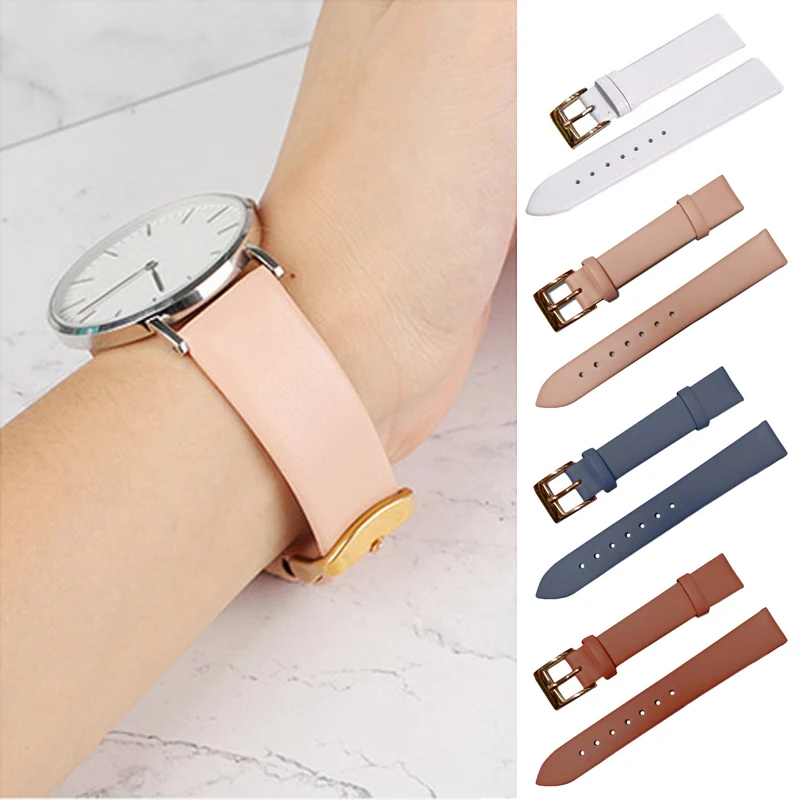 

Vintage Watch Band Women Men Thin Watchband PU Leather Fashion Strap Stainless Steel Buckle Watch Accessory 12/14/16/18/20/22mm