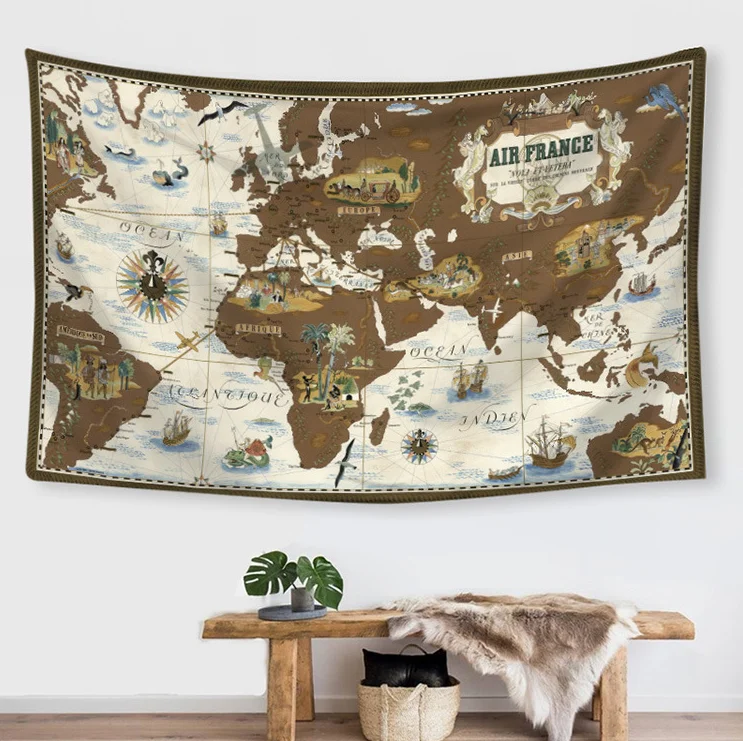 

New Creative Ins Style Tapestry Digital Printing World Map Modeling Horizontal Wall Decoration