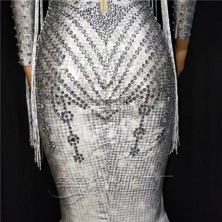 Женское длинное Сетчатое платье Белое Облегающее Платье с блестящими камнями