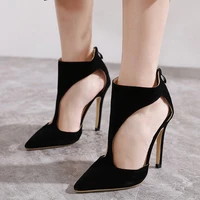 summer new high heel sandals party fashion sexy cover heel thin heels flock zip 12cm high heels pointed toe rome high quality