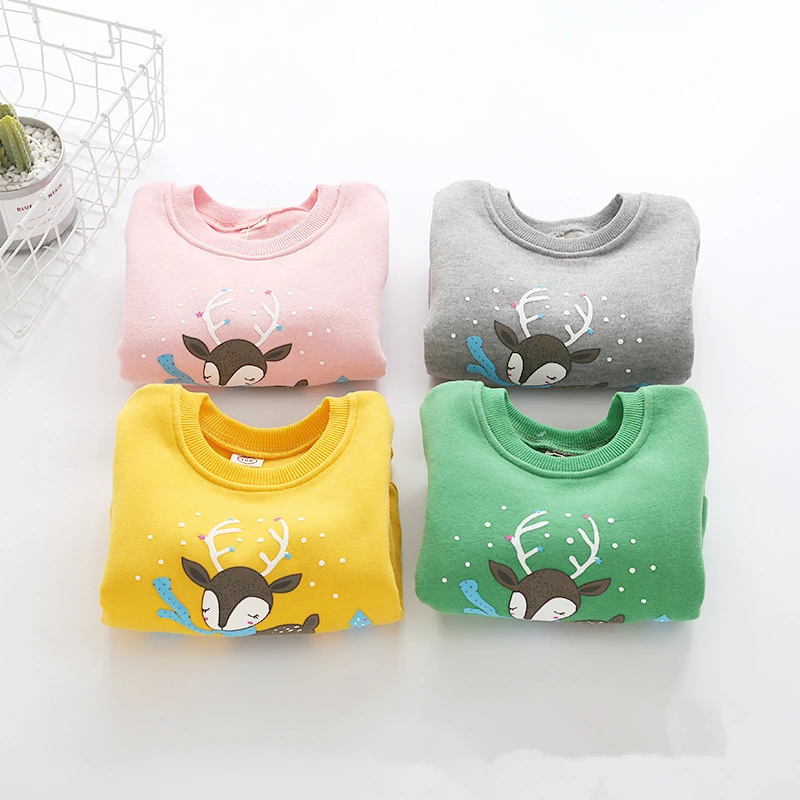 Толстовка с рисунком оленя для маленьких девочек топ 2019 года осенне-зимняя