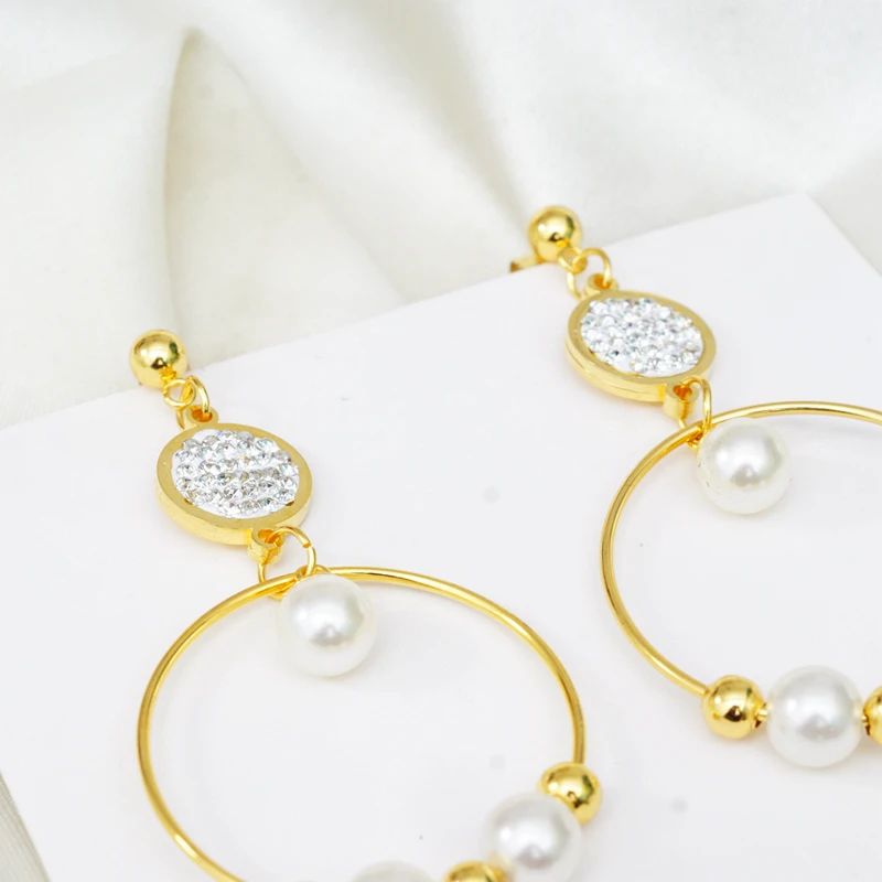 Женские серьги из нержавеющей стали сережки золотого цвета со стразами и