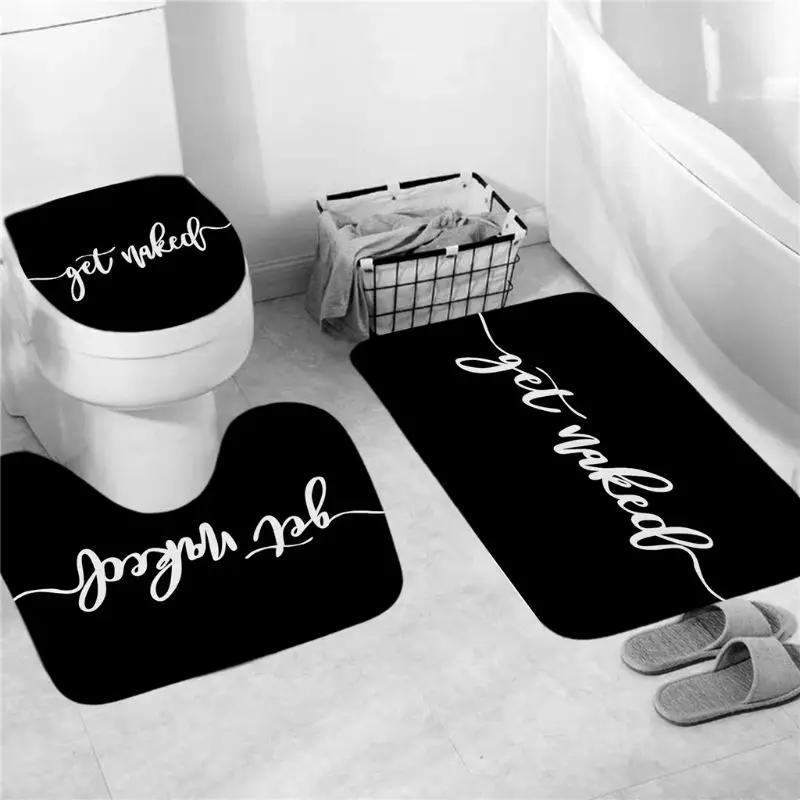 

4PCS/Set Funny Quotes Shower Curtain Floral Bath Curtain Waterproof Polyester