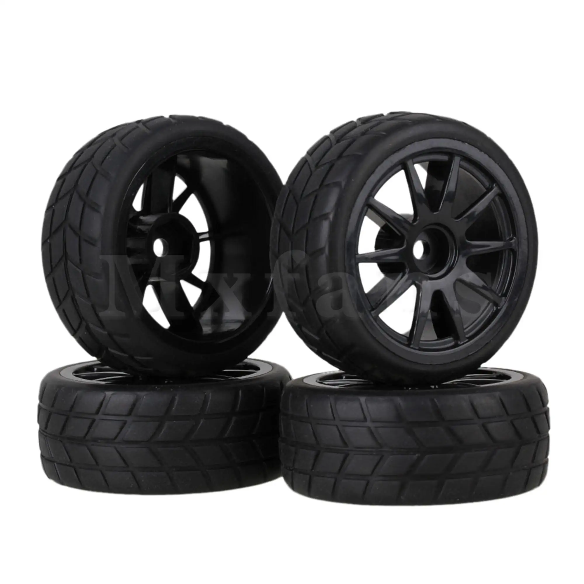 

4PCS Black RC1:10 10-Spokes Car Wheel Rims & Square Pattern Rubber Wheel Tires for On-Road Car