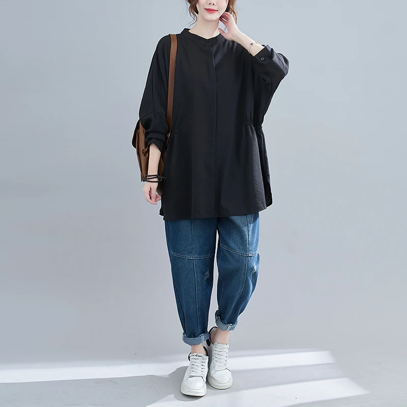 

BIG SIZE Spring Autumn Women Fashion Elegant Striped Batwing Tops Lady Female Plus Large Long Sleeve Cotton Drapped Blouse Shirt