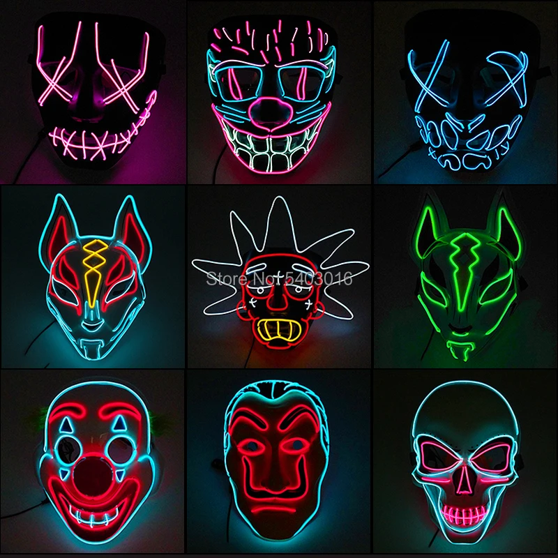 

New 11Style LED Mask Purge Masks Election Mascara Costume DJ Party Light Up Masks Glow In Dark Halloween Neon Mask