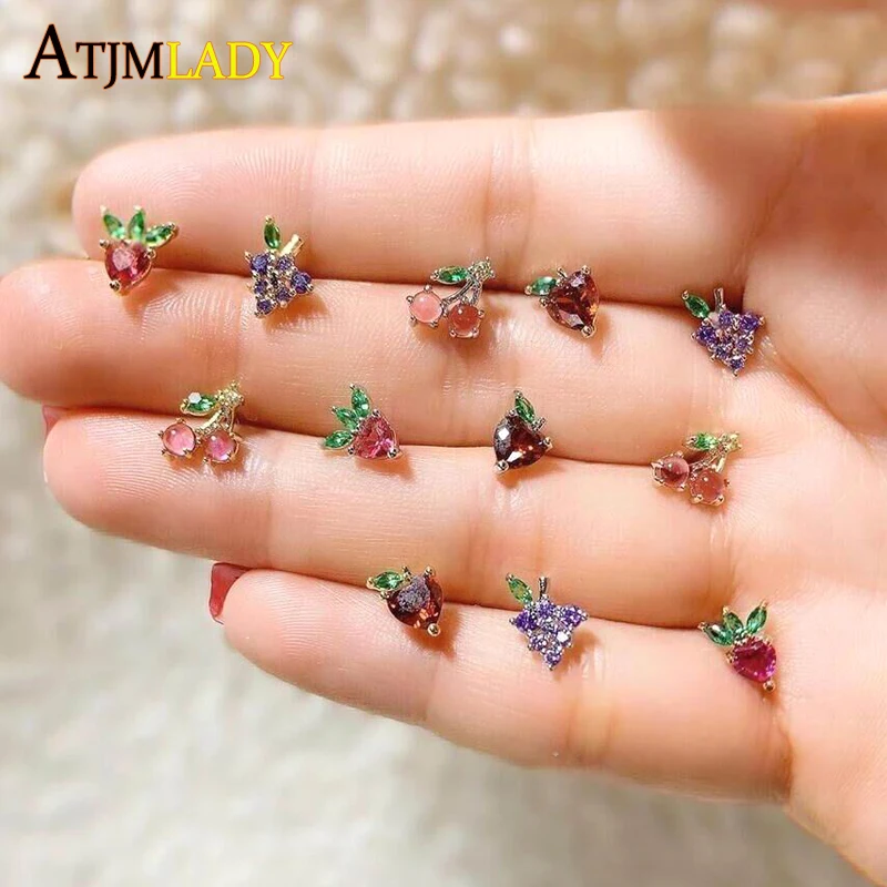 Серьги-гвоздики из серебра 925 пробы с фруктами | Украшения и аксессуары