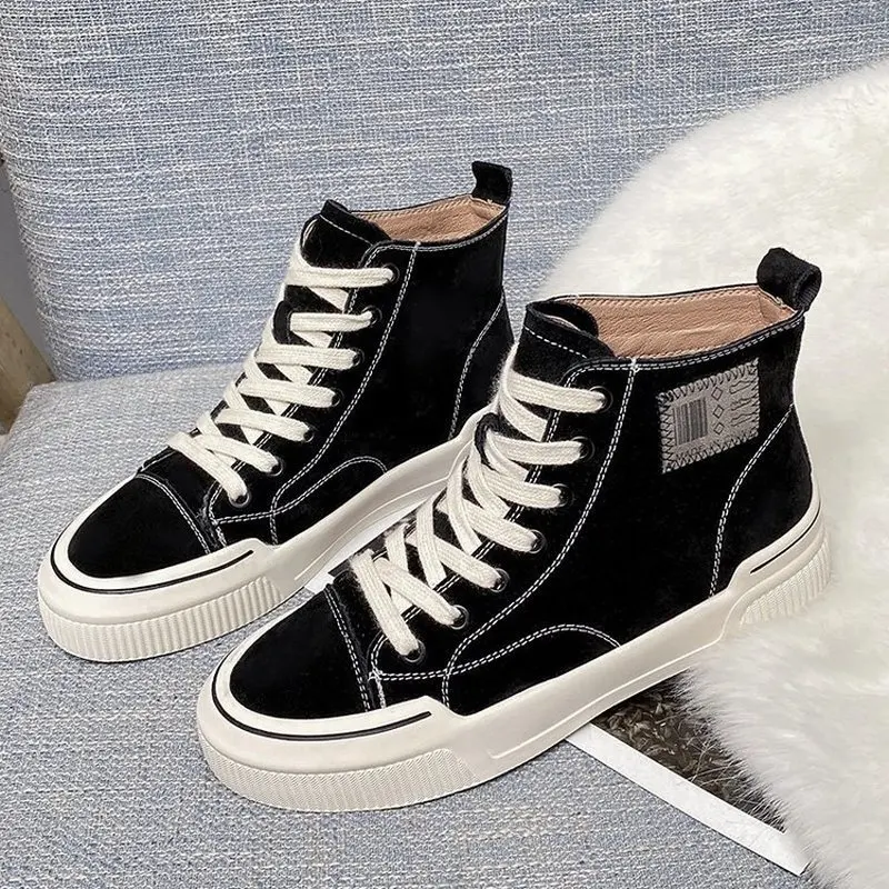 

Женские кроссовки из искусственной кожи, черные повседневные кроссовки на платформе, со шнуровкой, на плоской подошве, теплые, 2020