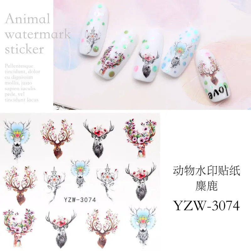 

Nordic style nail decals animal nail decals elk watermark animal decals Nail Art Decoration Tattoo Manicure Wraps Tools Tip