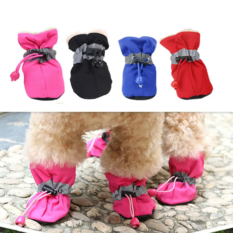 4 шт. обувь для собак Зимние непромокаемые плюшевые бархатные Нескользящие