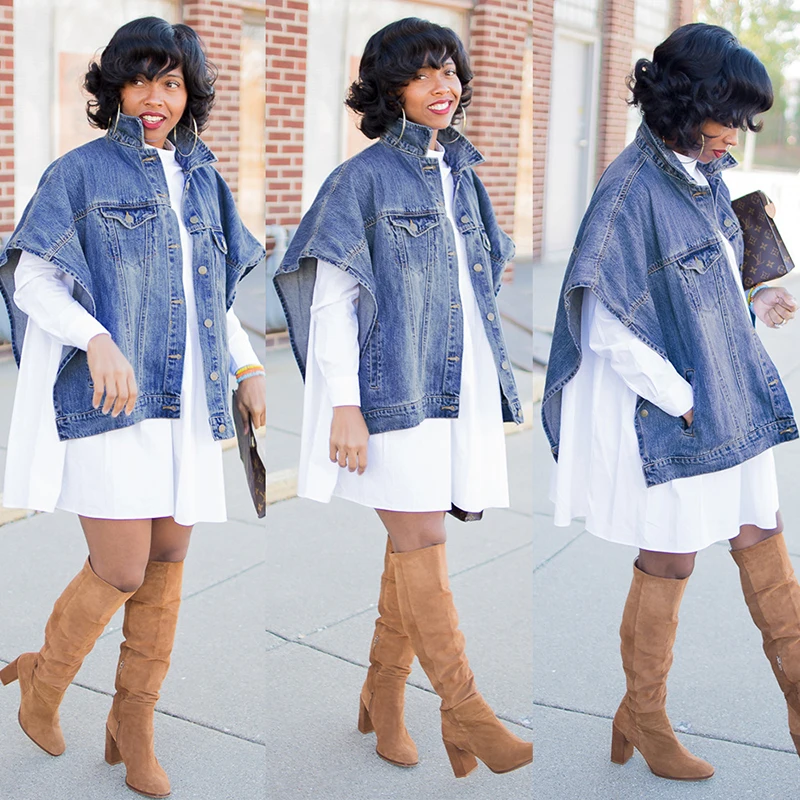 Женский джинсовый жилет с рукавом летучая мышь однотонная свободная короткая