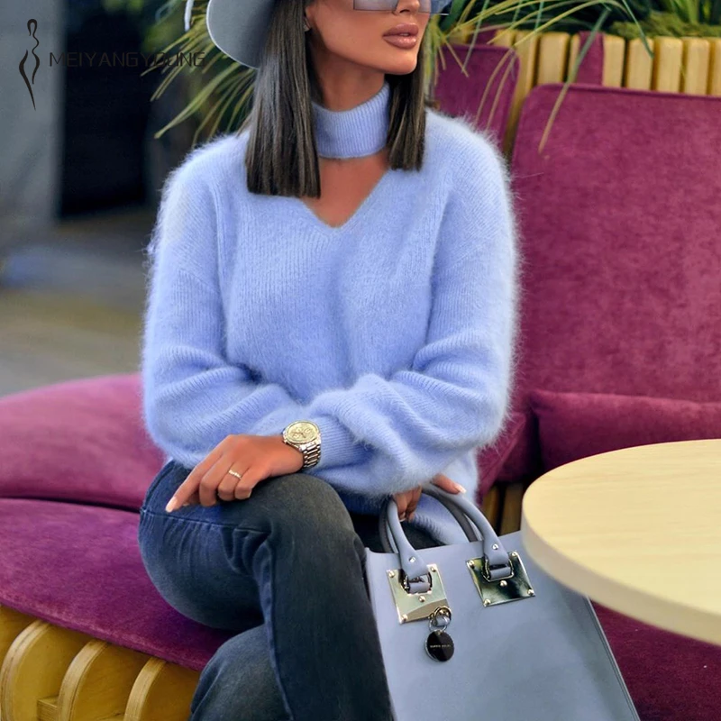 

XUXI Women Turtleneck Sweaters, Blue Clothes, Soft And Fluffy Casual Sweaters And Knitted Sweaters, Spring Autumn 2021, E386