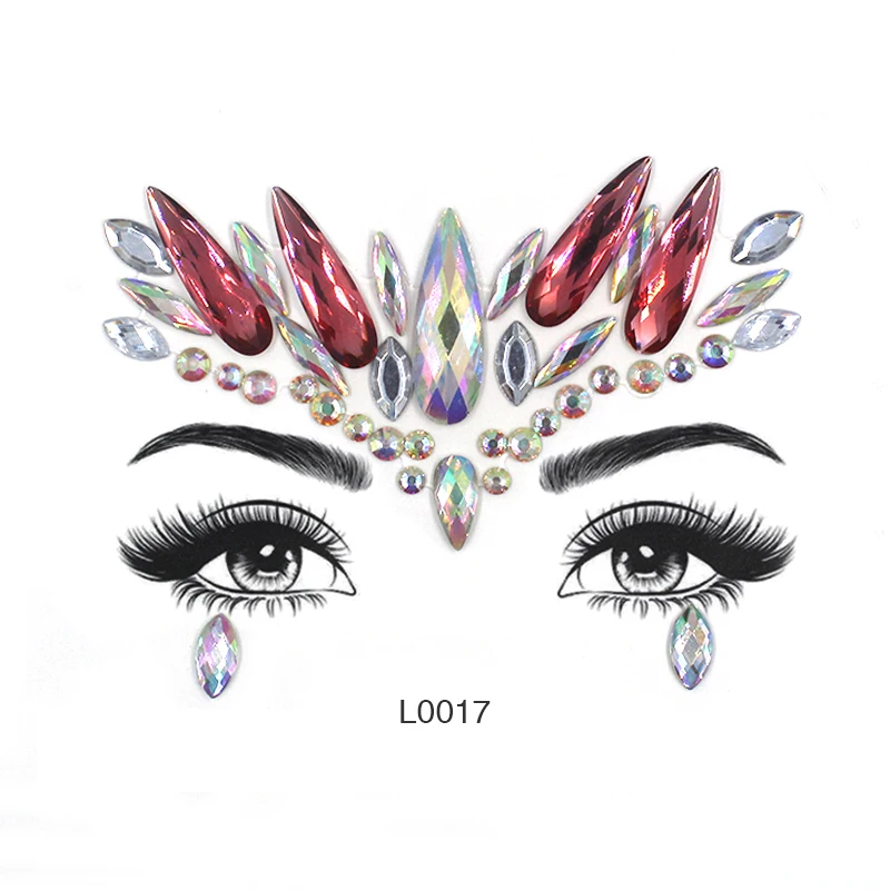 L0017 Стразы для макияжа лица, смешанные размеры, тени для век, Блестящий Бриллиант, для уголков глаз, синие, красные, зеленые, акриловые бриллиантовые украшения для лица LT004 - Цвет: L0017