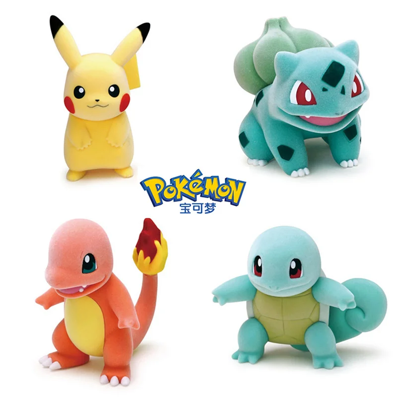 

Takara Tomy Pokémon Figure Flocking Pikachu Wonder Frog Seed Little Fire Dragon Jenny Turtle PVC Model Toy Doll Decoration