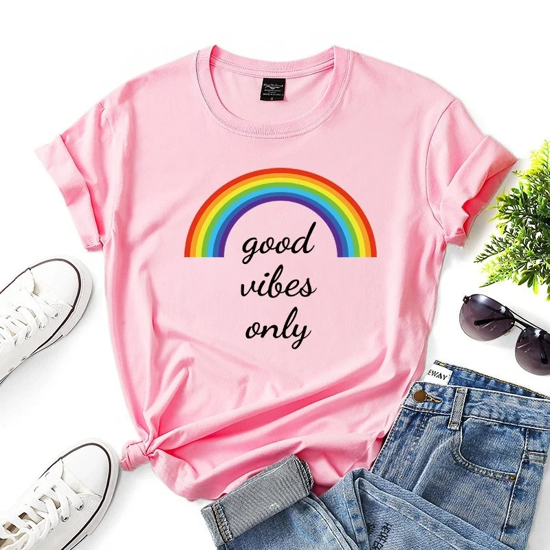 

Good Vibes Only Letter Print Women T Shirt Short Sleeve O Neck Loose Women Tshirt Ladies Fashion Tee Shirt Tops Camisetas Mujer