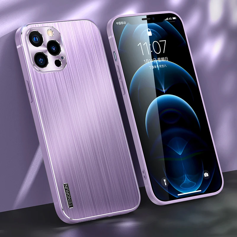 

Металлический чехол для телефона iPhone 13, 12, 11 Pro Max, броня, матовый рисунок, Роскошный Жесткий противоударный объектив с защитой от падения, пол...