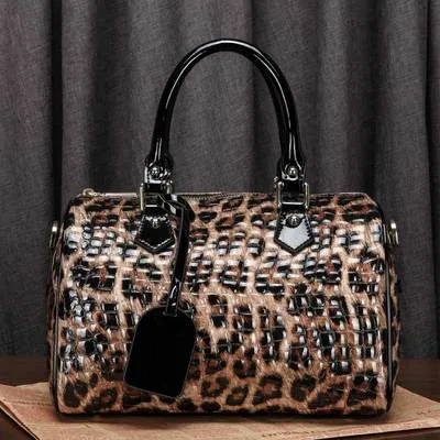 small size Leopard Boston сумка из натуральной кожи женская сумка \ сумка с леопардовым узором женская сумка в форме подушки сумка из воловьей кожи большие сумки через плечо сумка через плечо~ B55 - Цвет: small size Leopard