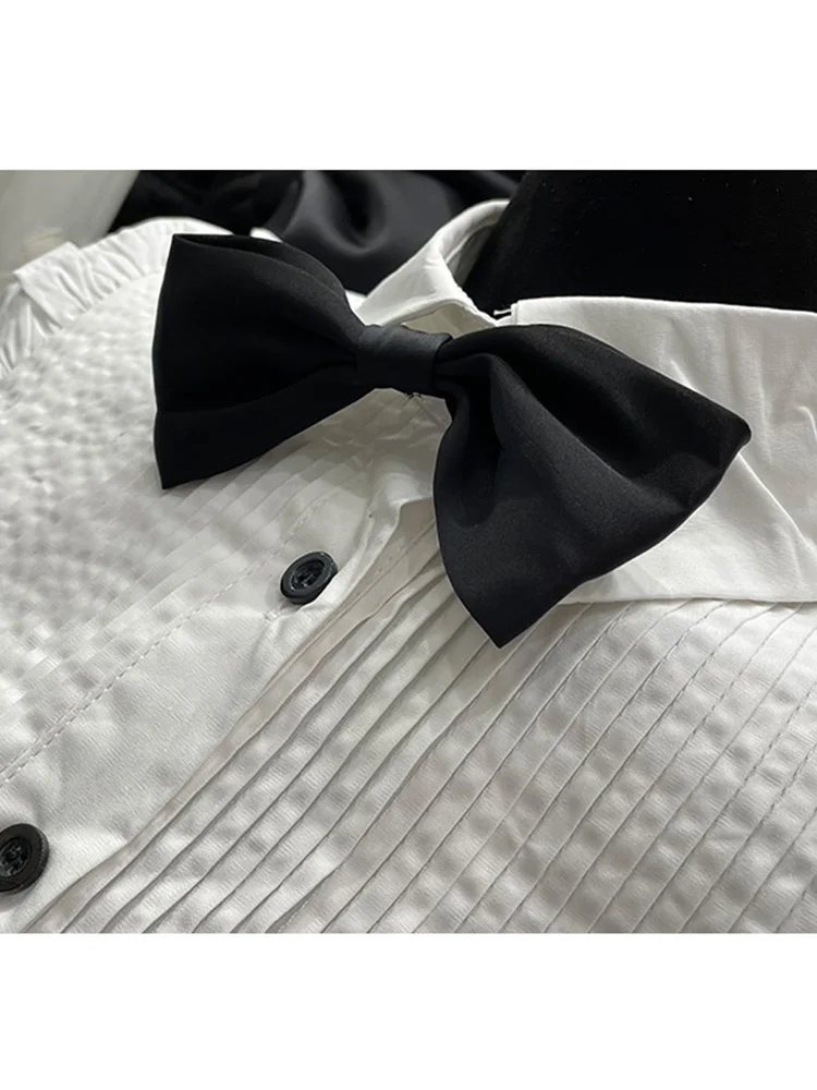 

Lapel, bowknot decoration, heavy craftsmanship, drape, frill, short shirt, ladies' autumn new fashion, all-match free shipping