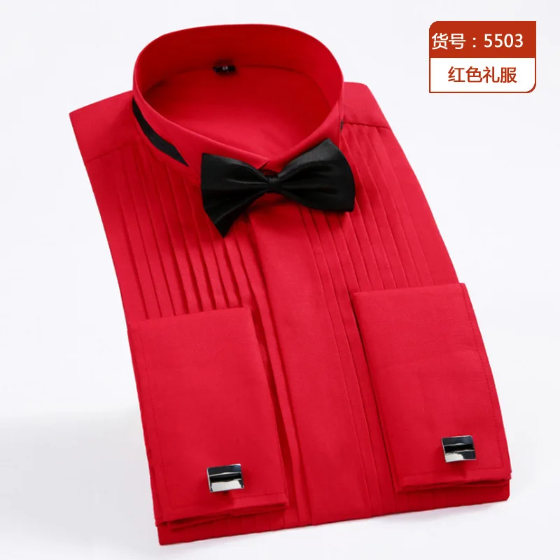 Men's Long Sleeve French Cuff Tuxedo Shirt Wing Tip Collar Solid Color Dress Shirt for Wedding, Bridegroom, and Formal Party image 4
