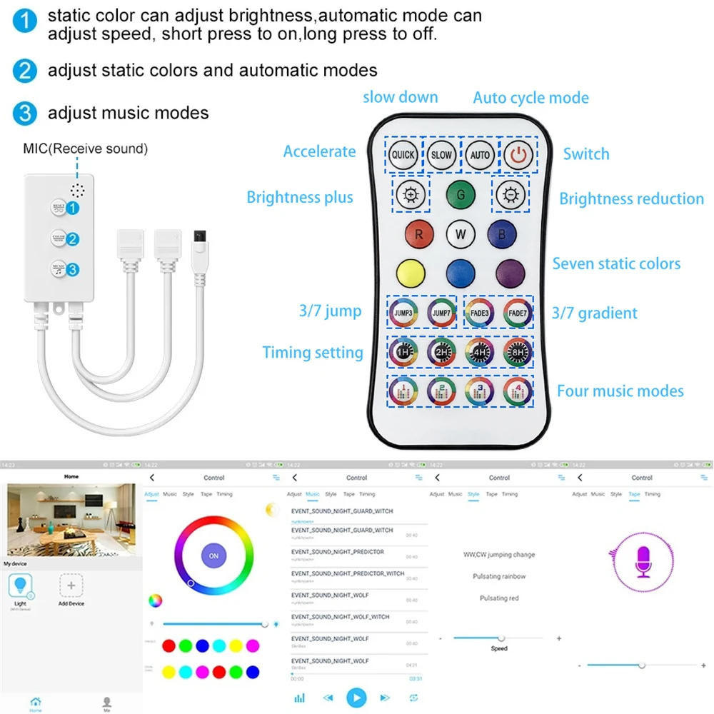 

5M 10M 15M WiFi Bluetooth LED Strips Lights 220V RGB 5050 Ledstrips LED Multicolor Ribbon Tape for Bedroom Wall Decoration
