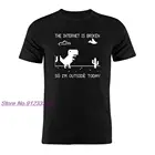 Футболка унисекс из 100% хлопка, хромированный динозавр в автономном режиме, программатор Интернет-сломан, забавная шуточная Подарочная футболка