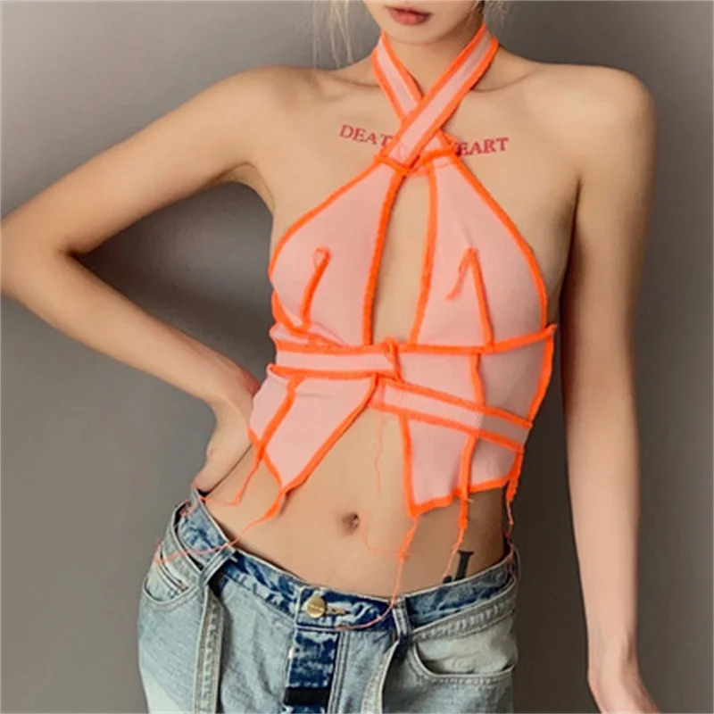 

New Sexy Hollow Halter Crop Tops Slim for Women Sleeveless Backless Club Party Chic Wrap Cropped Top Slim Streetwear