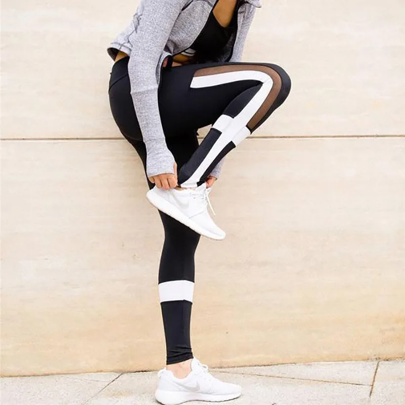 

Women's Mesh Panel Side High Waist Leggings Skinny Gym Leggings Workout Running Yoga Pants