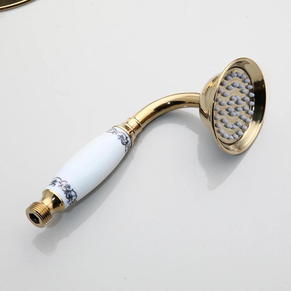 yanksmart luxury golded bathroom rainfall shower faucet set wall mounted round handshower concealed install single mixer tap free global shipping