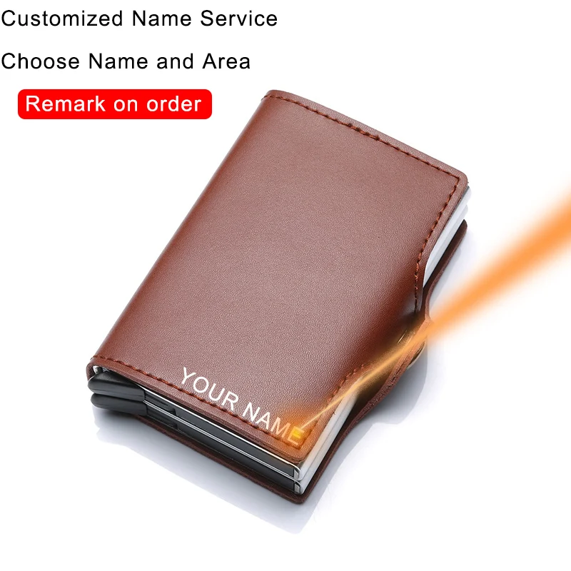 Brown(Name Service) Натуральная кожа для мужчин и женщин, кредитный держатель для карт, защитный кошелек, большой металлический Rfid блокирующий двойной футляр, чехол для кредитных карт, сумка для защиты - Цвет: Brown(Name Service)