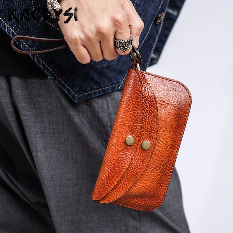 Большой мужской кошелек органайзер из натуральной воловьей кожи с ремешком на