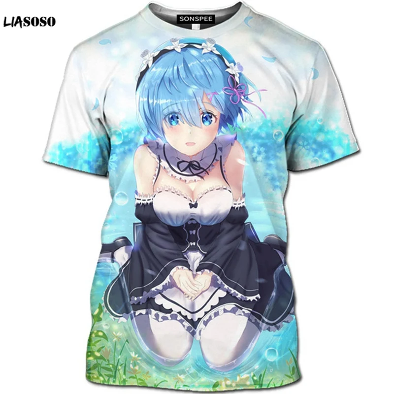 

New 3D short sleeve animation dynamic fashion Harajuku maid outfit T-shirt fashion men's shirt factory custom various patterns