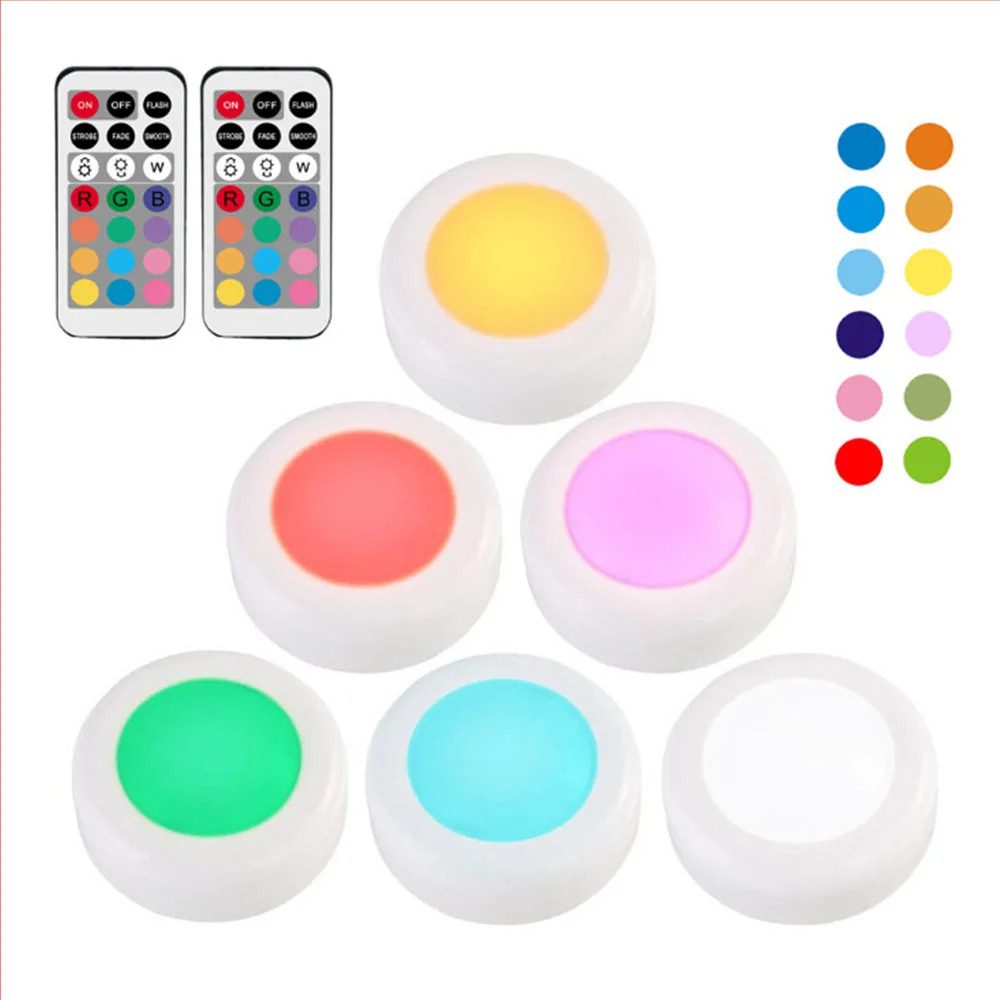 

RGB 12 Color Puck Lights LED Cabinet Light Dimmable Under Shelf Kitchen Counter Lighting With Remote Controller Night Lamp