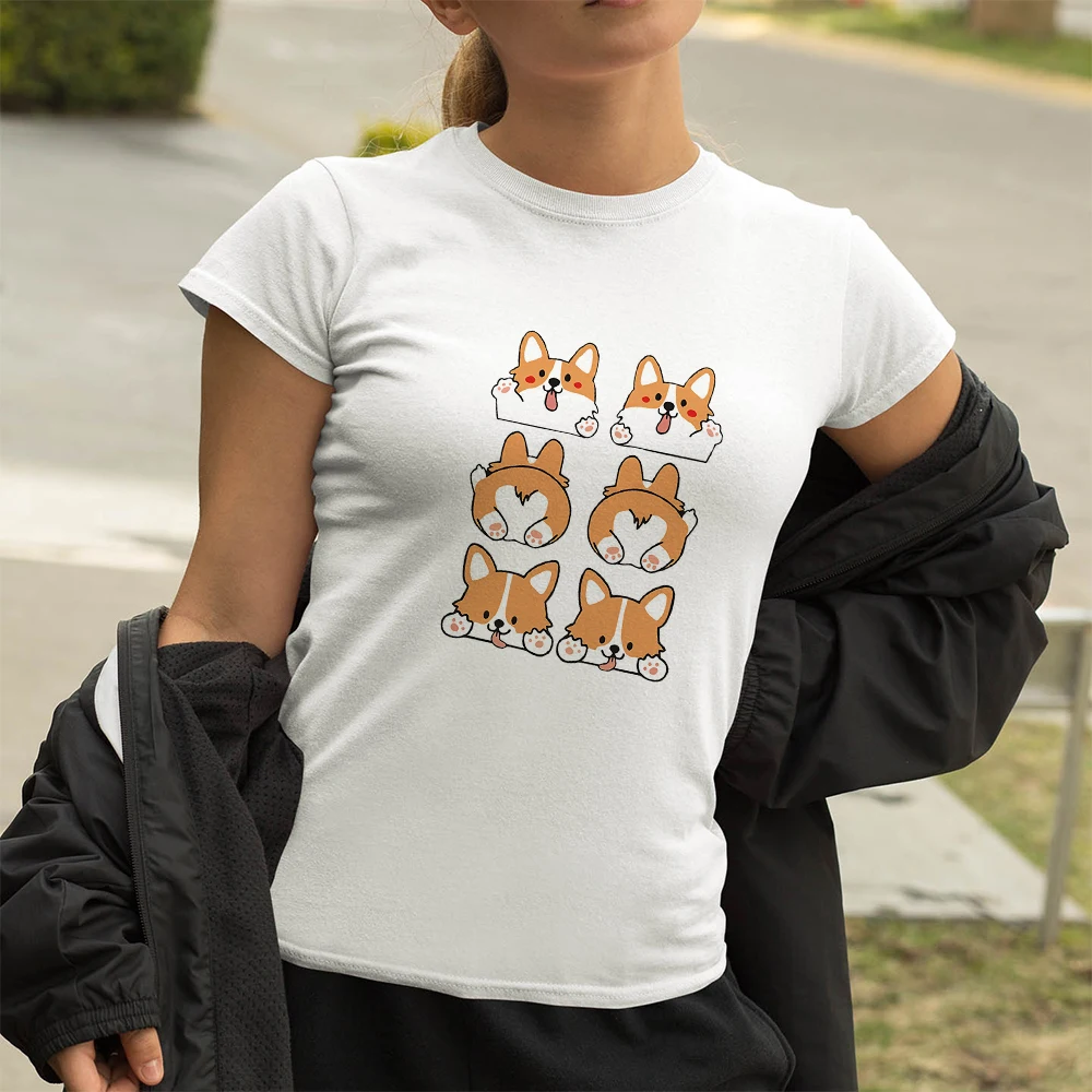 

Summer Tshirt Cute playful Shiba Inu Greet Printed T Shirt indie Style Clothes Women's New Arrival Oversize T Shirt Female