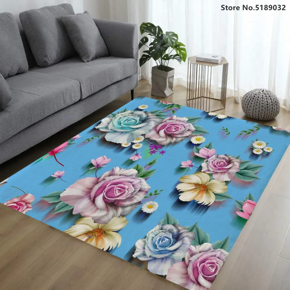 

Flower 3D Printing Carpets for Living room Bedroom Area Rugs Hallway Doormat Bathroom Kitchen Anti-Slip Mat Girls Bedroom Carpet