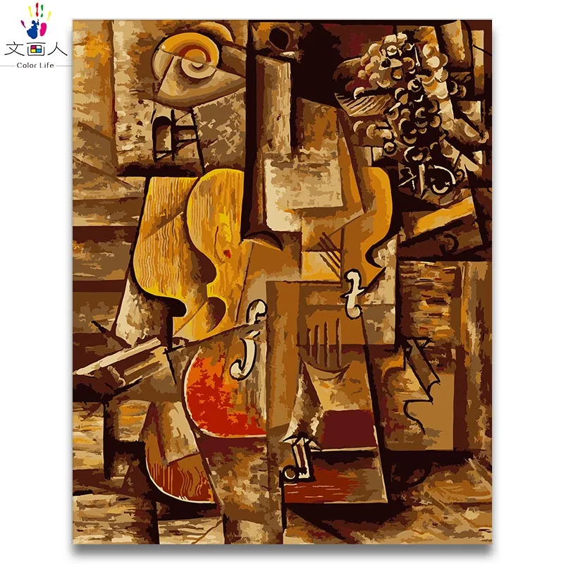 Цветные Блоки Гитара абстрактная картина маслом Раскраска по номерам с