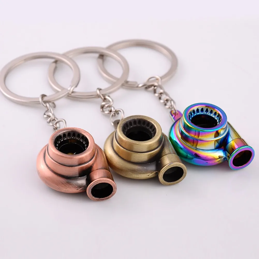 

2021 Alloy Creative Mini Car Keychain Key Ring Chrome Spinning Turbo Turbine Delicate Key Chain Pedant Ornament Gift Multicolor
