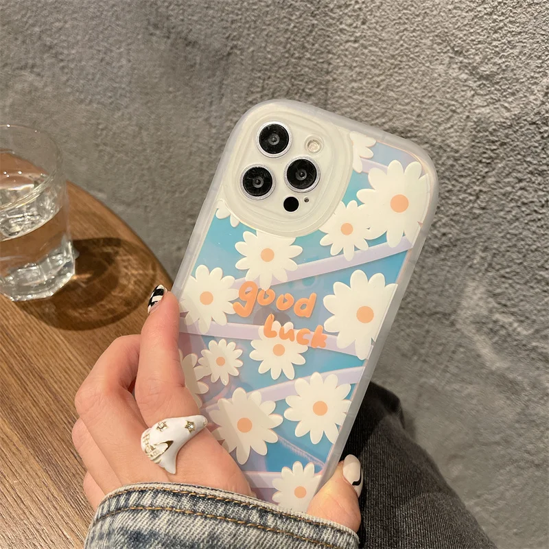 

Simple Fashion Chrysanthemum Cool Laser Colorful Soft Case For iPhone 13 12 11 Pro XS Max X XR 7 8 Plus Shockproof Cover Girl