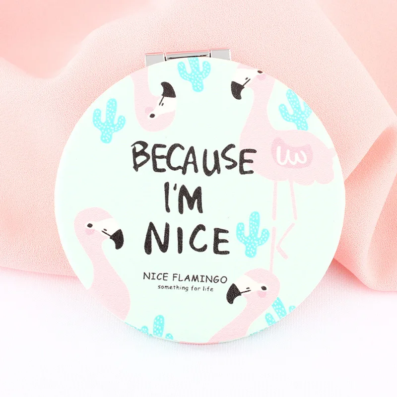 PU Folding Small Mirror Portable Makeup Pocket Mirror Round Mirror - Цвет: 13