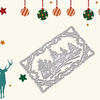 christmas castle tree scrapbooking cutting mold christmas postcard cutter dies metal rectangle frames stencil diy embossing card