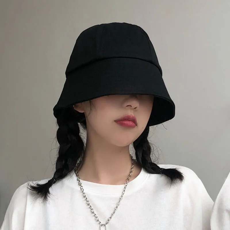 

Summer black Japanese bucket fisherman hat female early spring and autumn tide sunscreen UV shading hat male versatile face