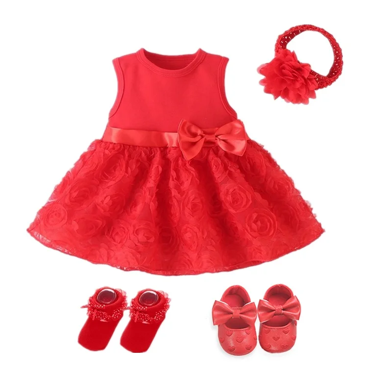 Newborn Baby Girl Dress Baby Dress Baby Clothes 0-3 Months Wedding Party Birthday Outfits 0-1 Years Dress Shoes Set Christening