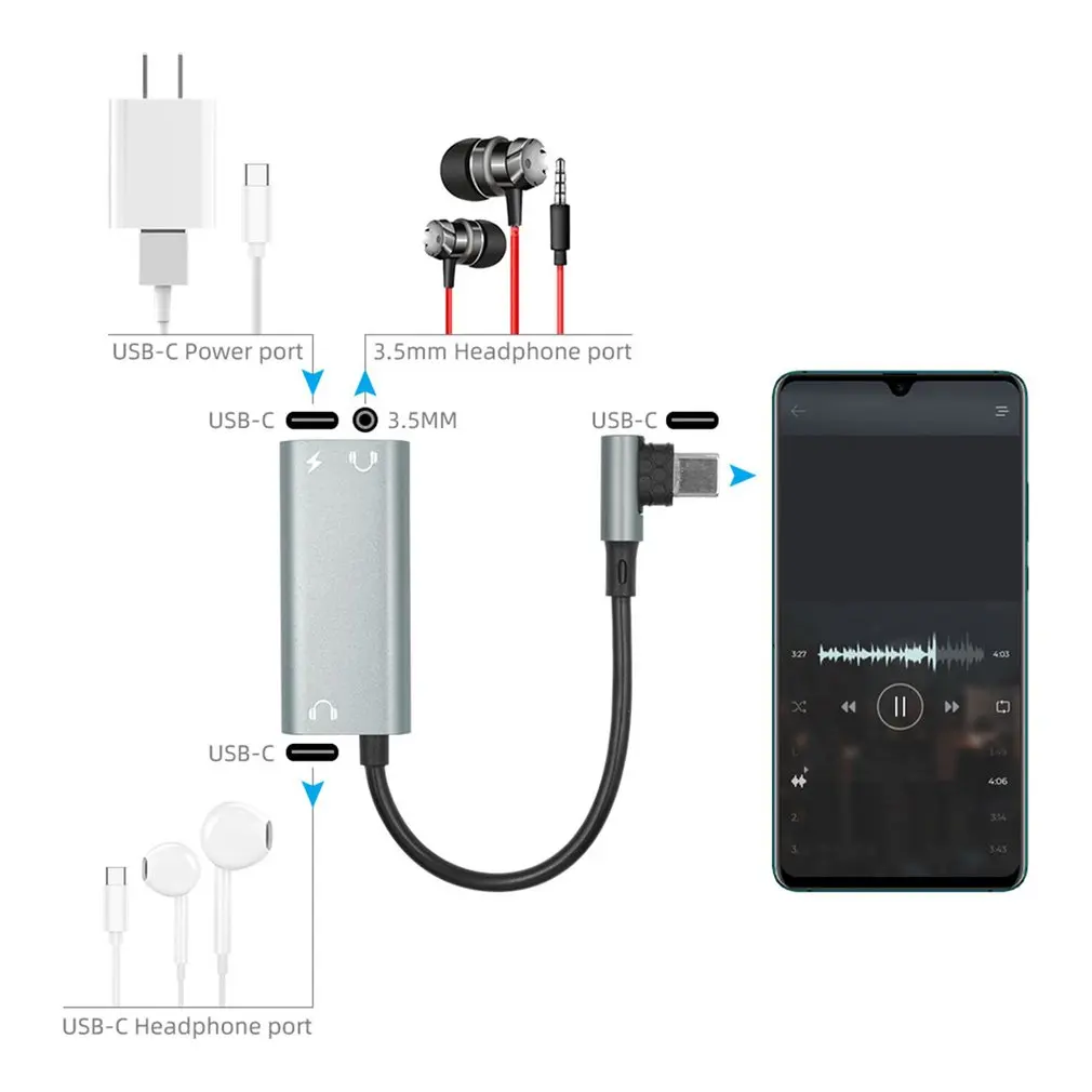 

USB 3,5 мм адаптер для наушников PD для быстрой зарядки Type-C